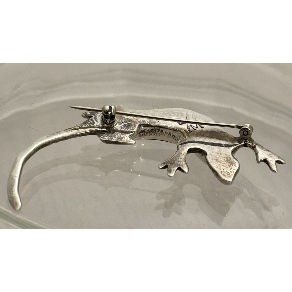 Leonard Martza ZUNI Sterling Inlay Spiny Oyster/Turquoise/Onyx LIZARD Brooch - Picture 7 of 7
